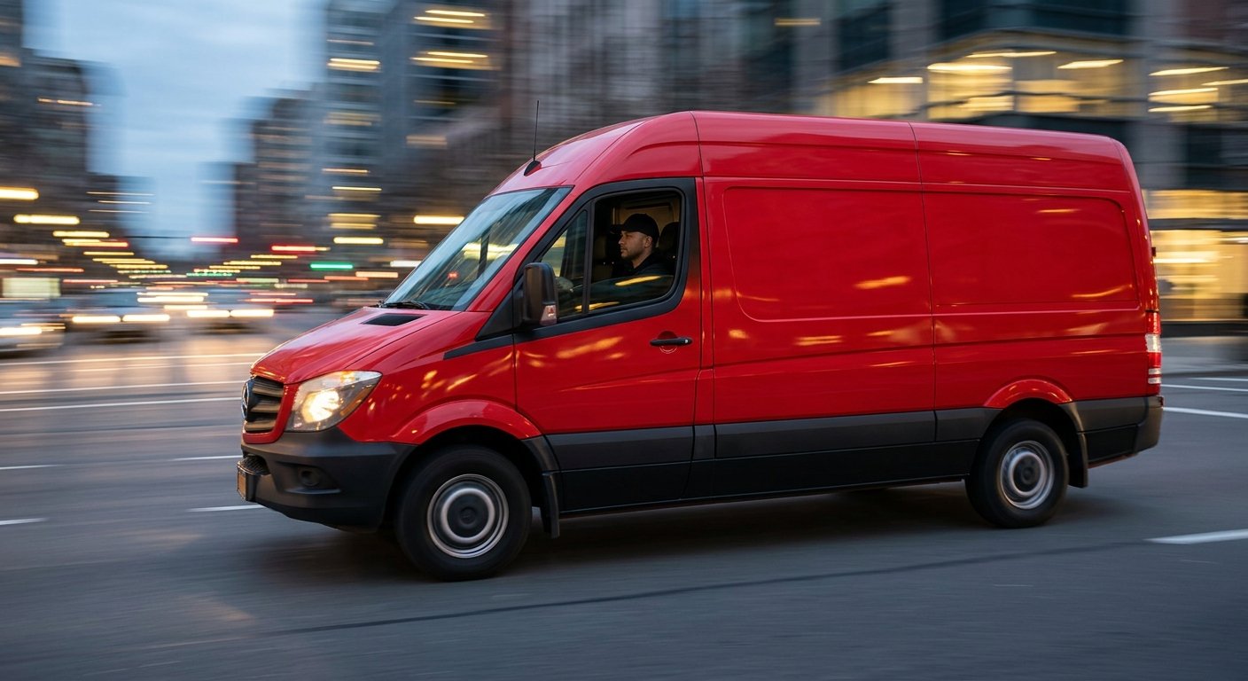 Delivery van in transit through the city